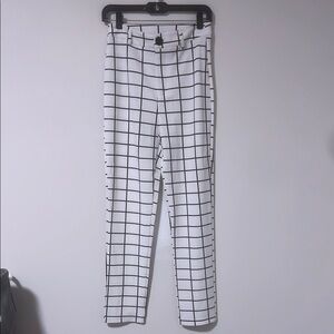 Chic White and Black Grid Pattern Pants